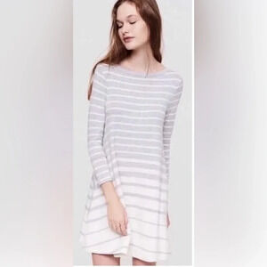 Lou & Grey Gray and White Striped 3/4 Sleeve Swing Dress Size L
